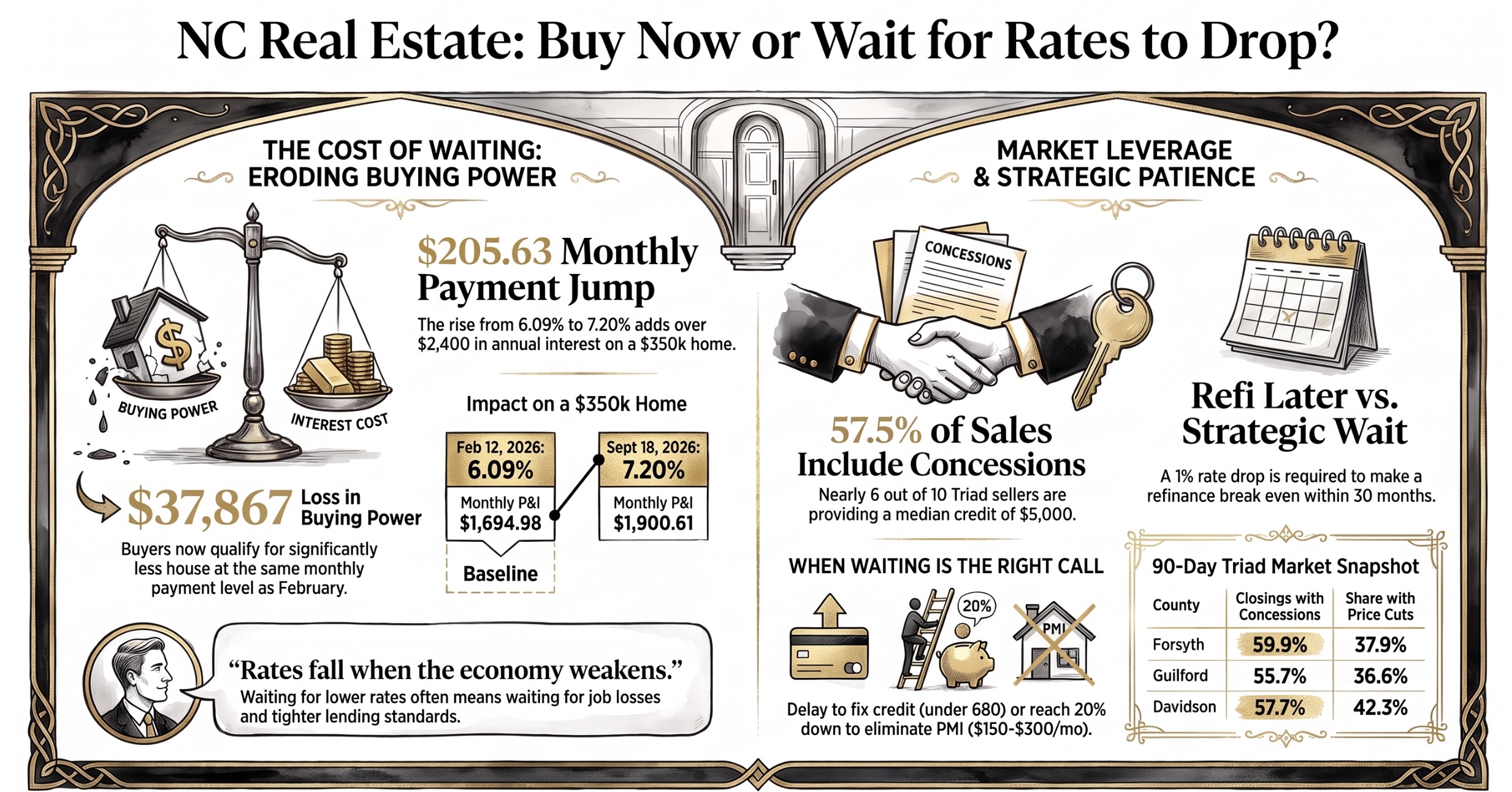 Buy now or wait in North Carolina fall 2026 decision infographic